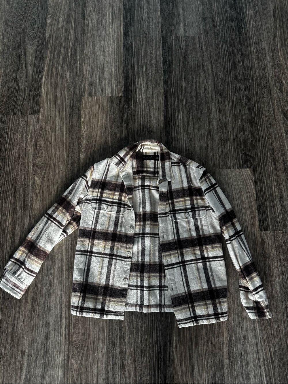 Abercrombie & Fitch Men's Plaid Shacket - White, Black, Brown